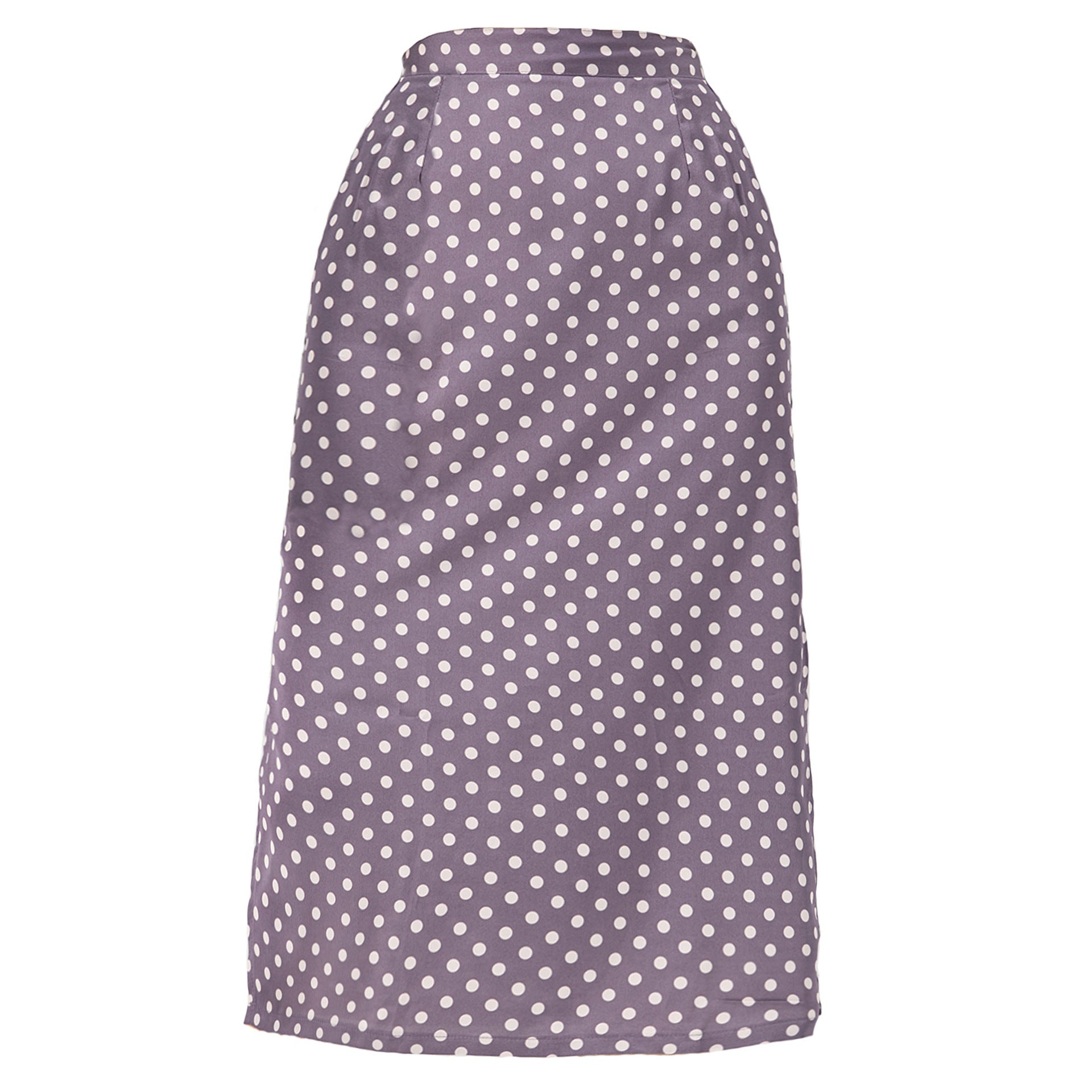 Slim-Fit Slit Satin Bread Hip Skirt High-Waist Mid-Length Zipper Polka-Dot Skirt
