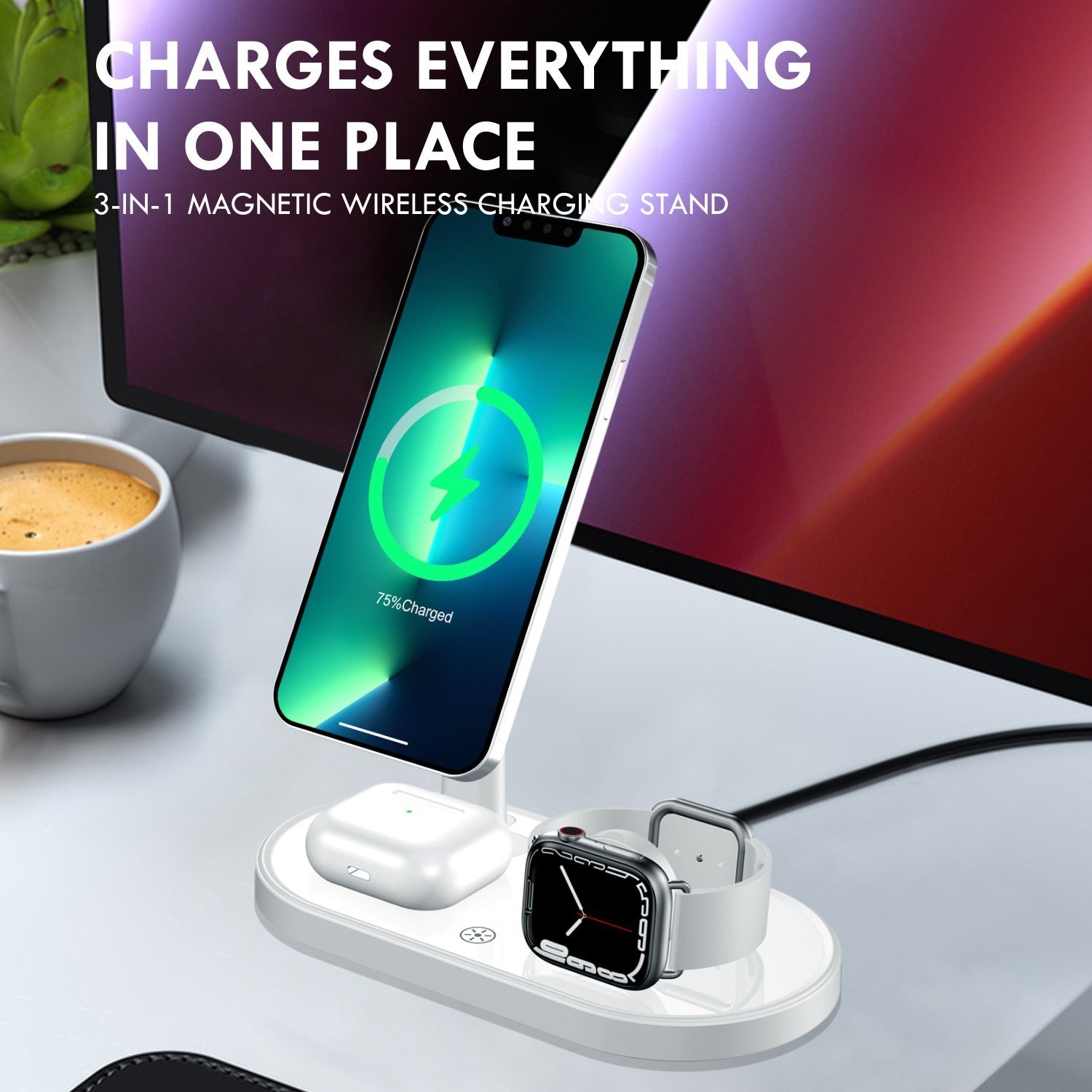 Multifunctional Desktop Phone Holder Three-in-one Magnetic Wireless Charger