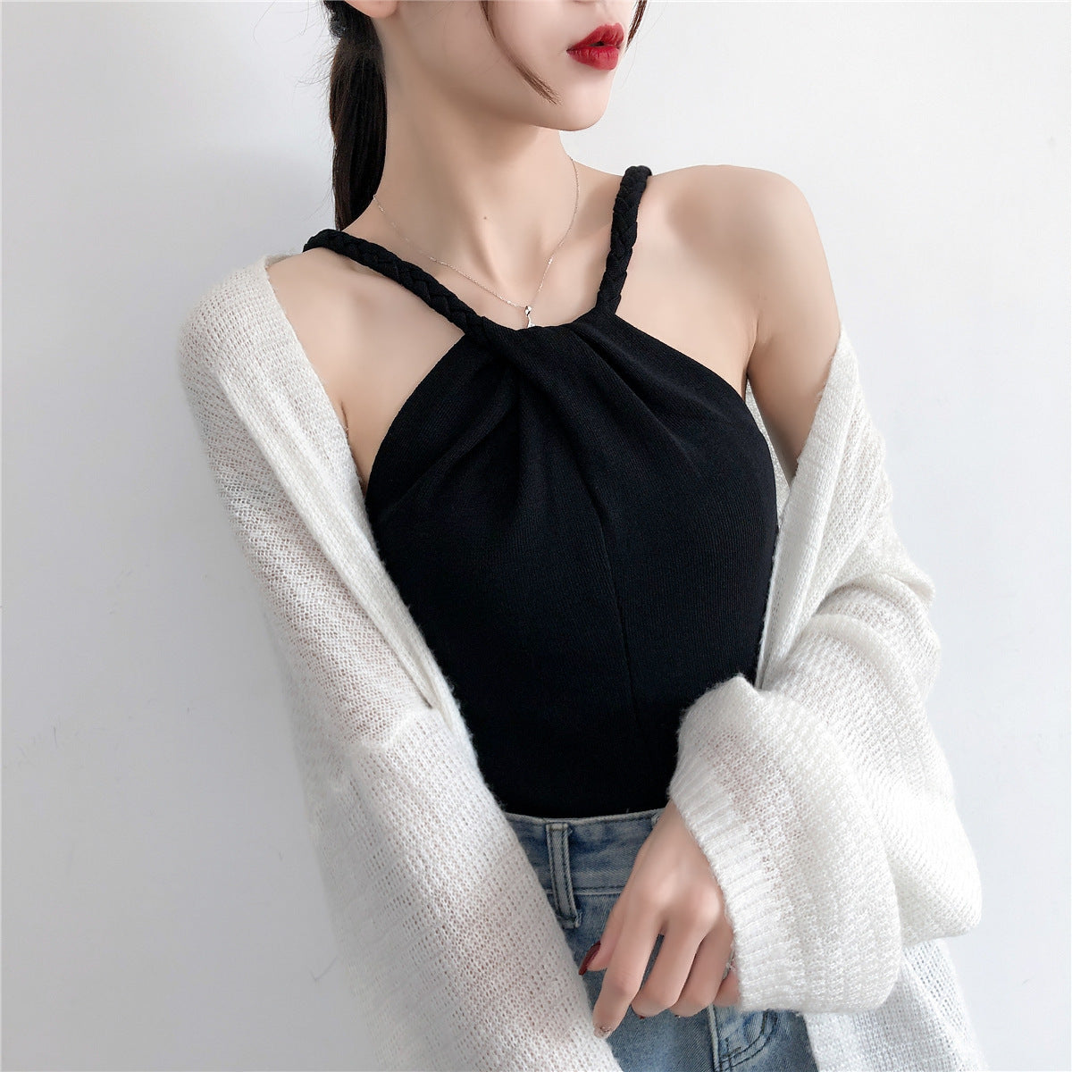Off-the-shoulder Knitted Camisole Women's New Sexy Outer Wear