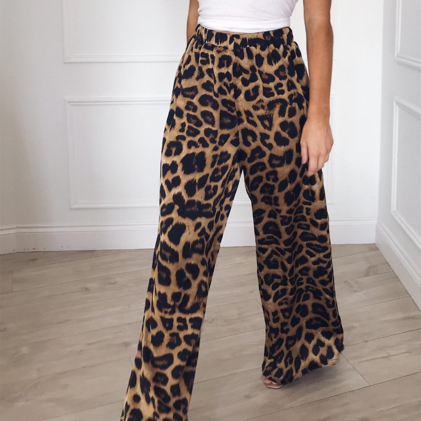 European And American Loose Leopard Print Wide Leg Pants