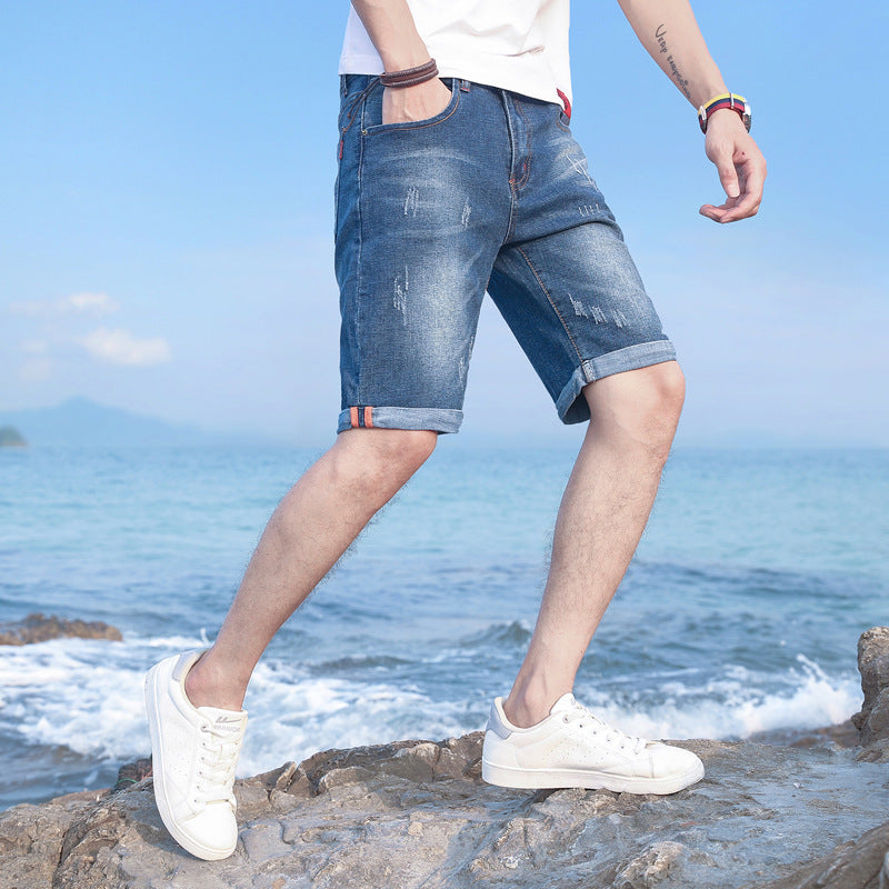 Men's Slim Fit Elastic Denim Shorts