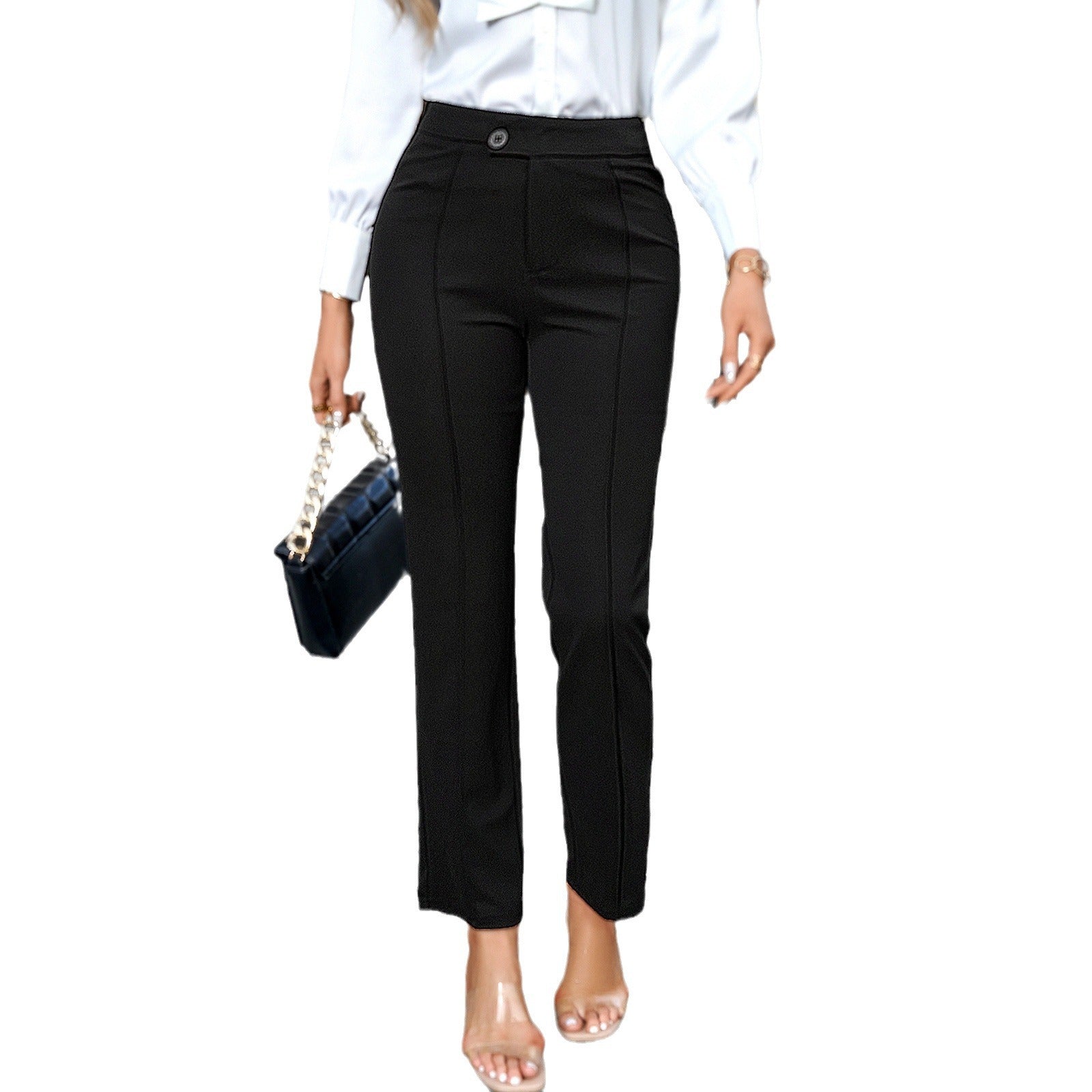 Women's Fashion Temperament Commute Solid Color Slim Trousers