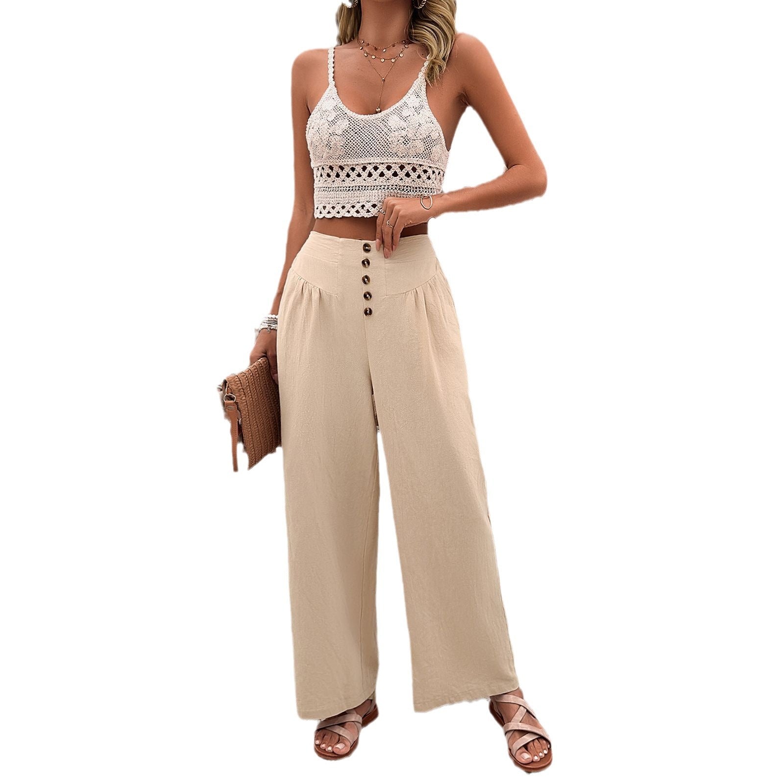 Women's Fashion Casual Solid Color Loose Trousers