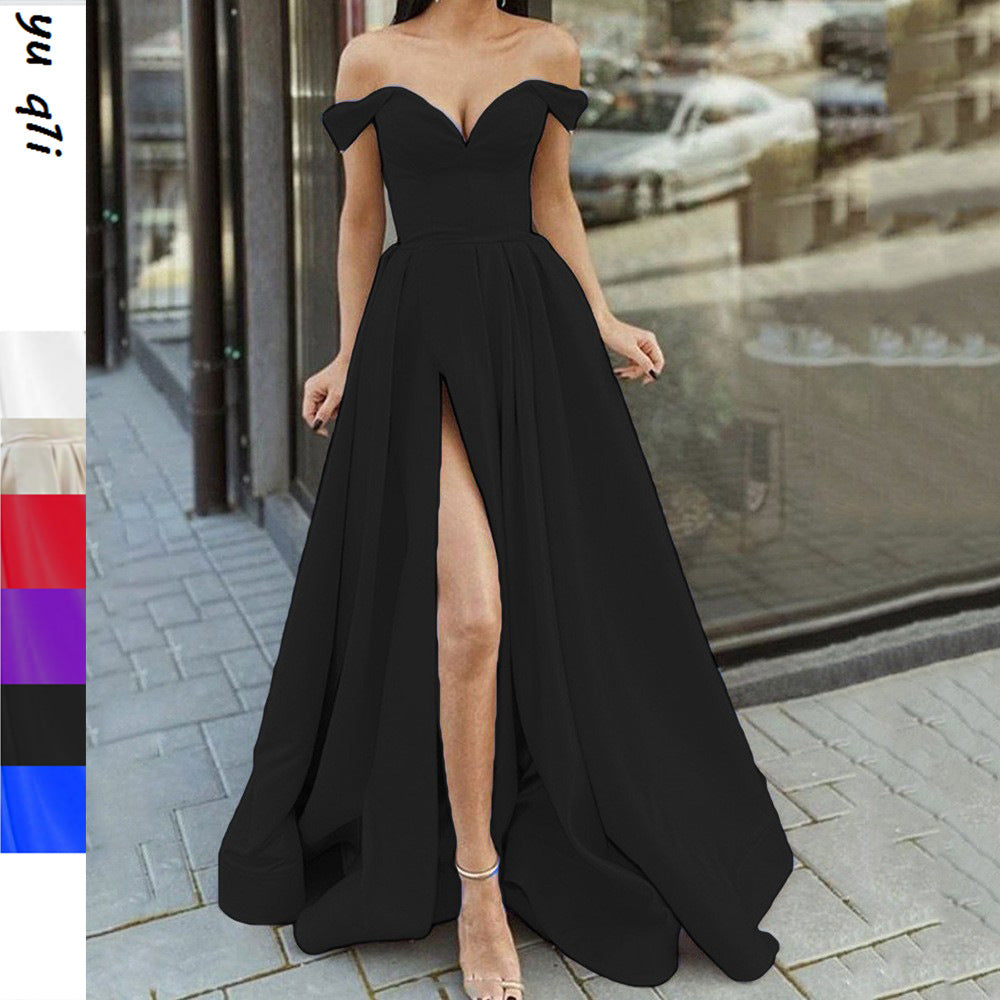 Women's Clothing Multi-color Tube Top V-neck Backless Large Swing Split Sleeveless Dress