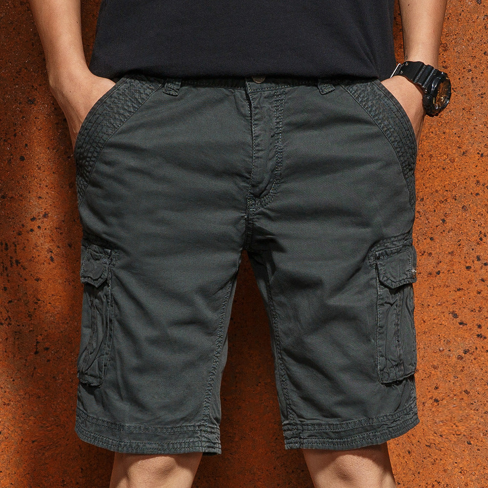 Men's Casual Five-point Pants Solid Color Multi-pocket