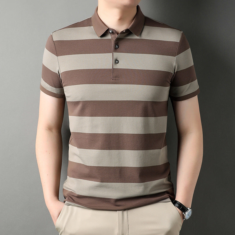Men's Polo Shirt Short-sleeved Lapel T-shirt 2024 Striped Business Casual Lead Basic All-matching